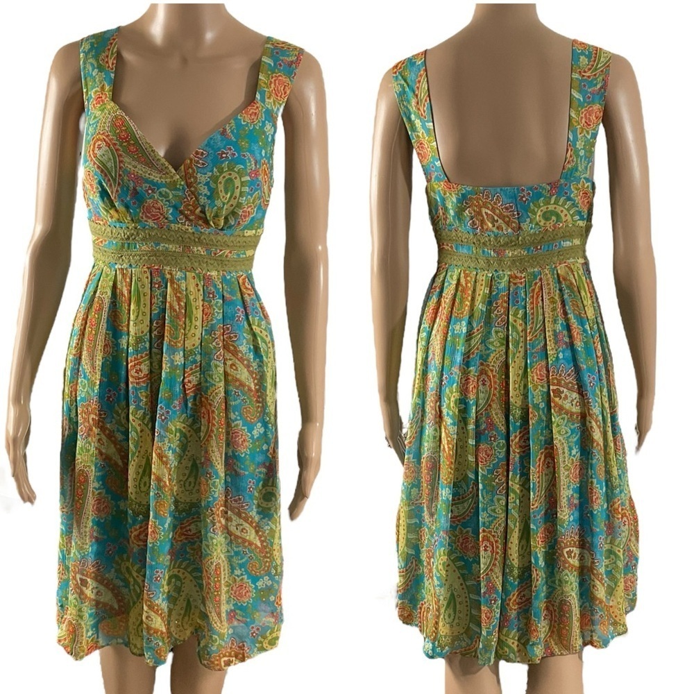 Sundance Sea of Dreams 100% silk sleeveless Paisley dress size 10P